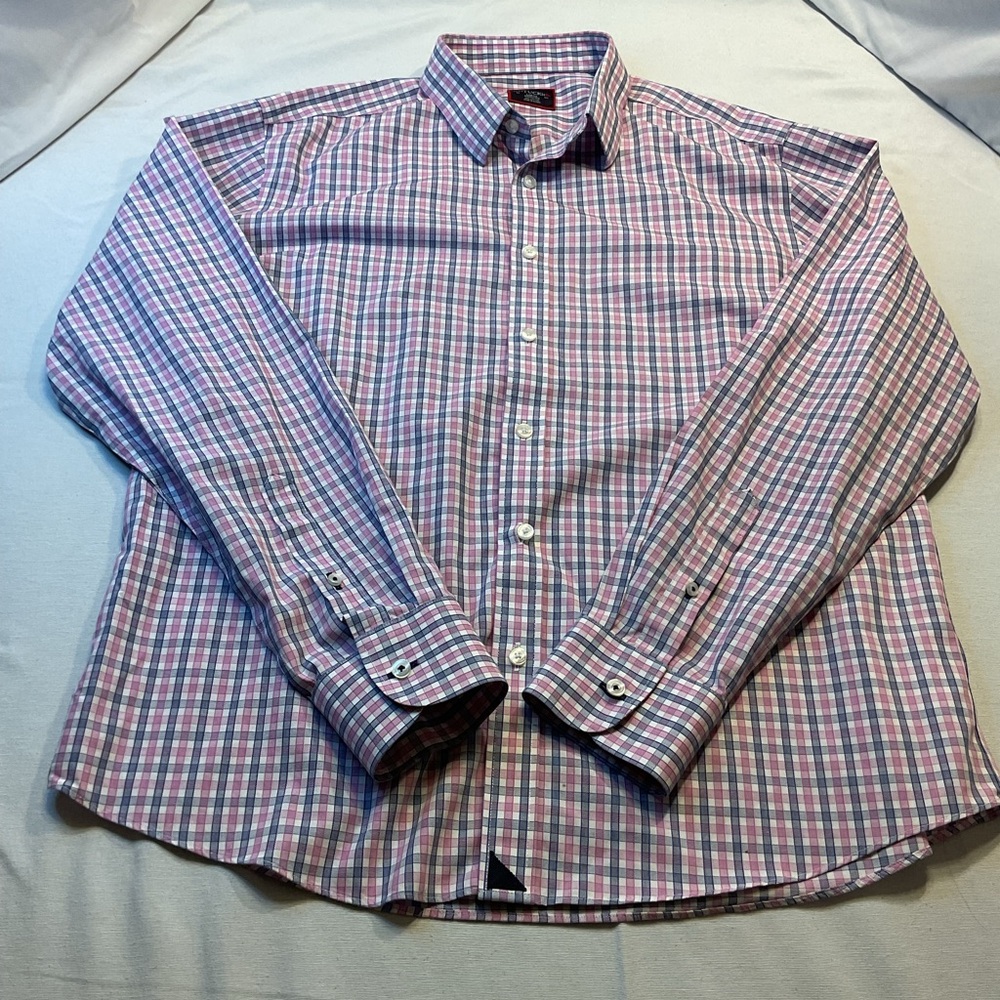 UNTUCKit, Men's Wrinkle Free Pink/Blue Pattern Long Sleeve Button-Up, Size Large